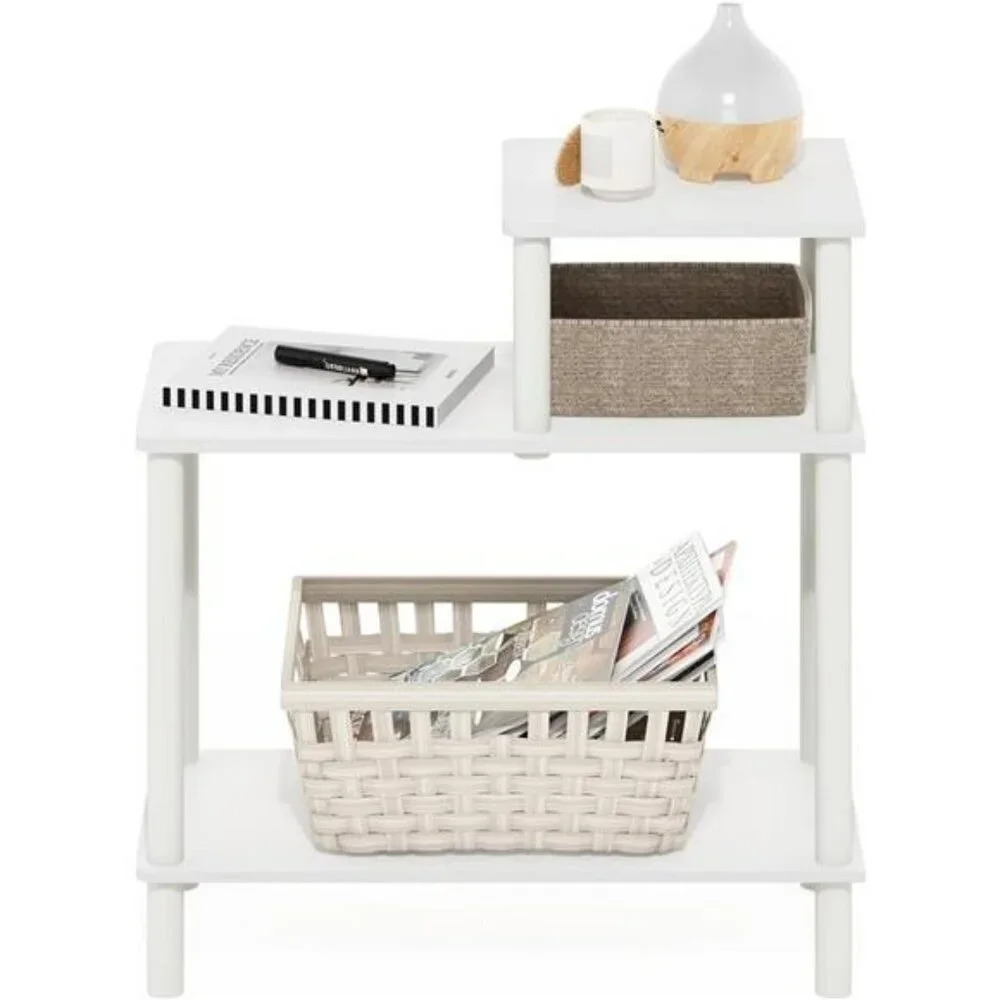 Furinno 3 Tier Sofa Side Table White End Table with Shelves Small Space Furnitur